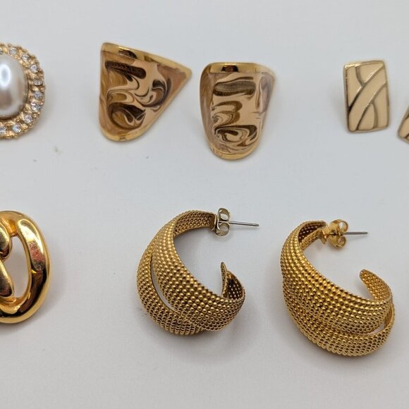 Vintage Earrings Stud Pierced Chunky Bold Statement Gold Tone Mix Lot of 7 - Picture 10 of 12